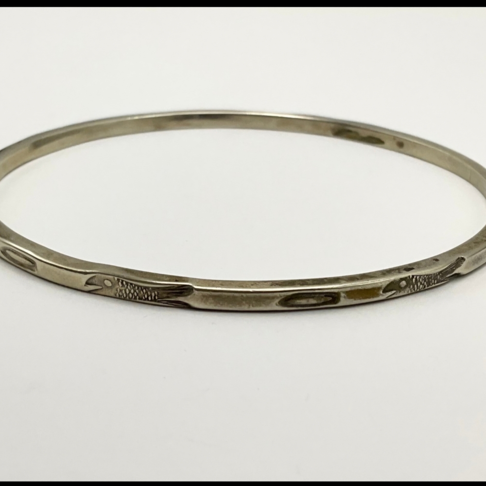 Sterling Silver Native Etched Bangle Bracelet - image 1
